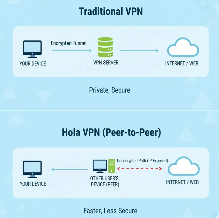 How Hola VPN P2P Network Works Diagram