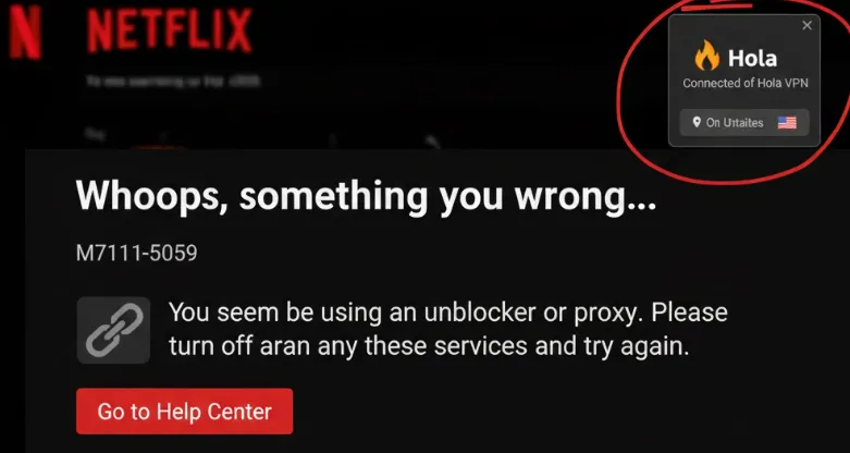 Netflix Proxy Error Message with Hola VPN Free