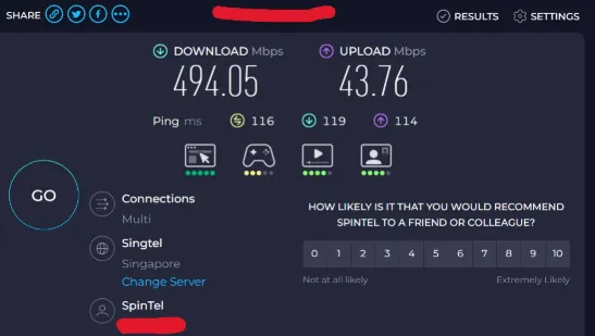 In-game network graph showing stable low-latency ping on Singapore SEA servers using ExpressVPN