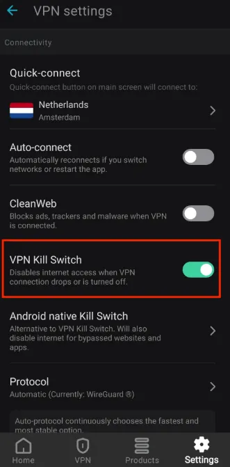 How to enable the Kill Switch and CleanWeb features in Surfshark VPN settings