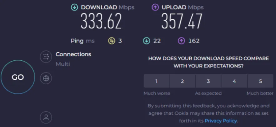 Surfshark WireGuard protocol speed test results showing minimal download speed loss