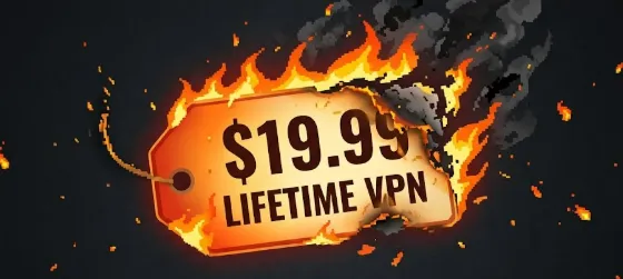 Warning graphic exposing the truth behind cheap lifetime VPN deals
