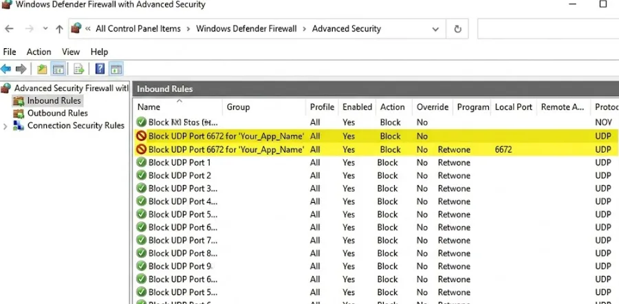 Blocking UDP Port 6672 in Windows Firewall to stop GTA 6 Online DDoS attacks