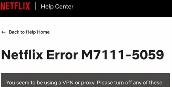 Netflix proxy error M7111-5059 screen showing VPN block