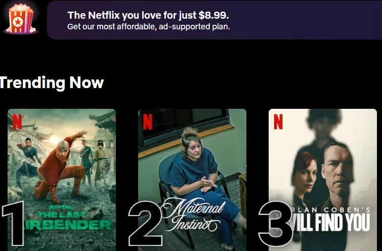 Successfully unlocked US Netflix library showing local top 10 TV shows
